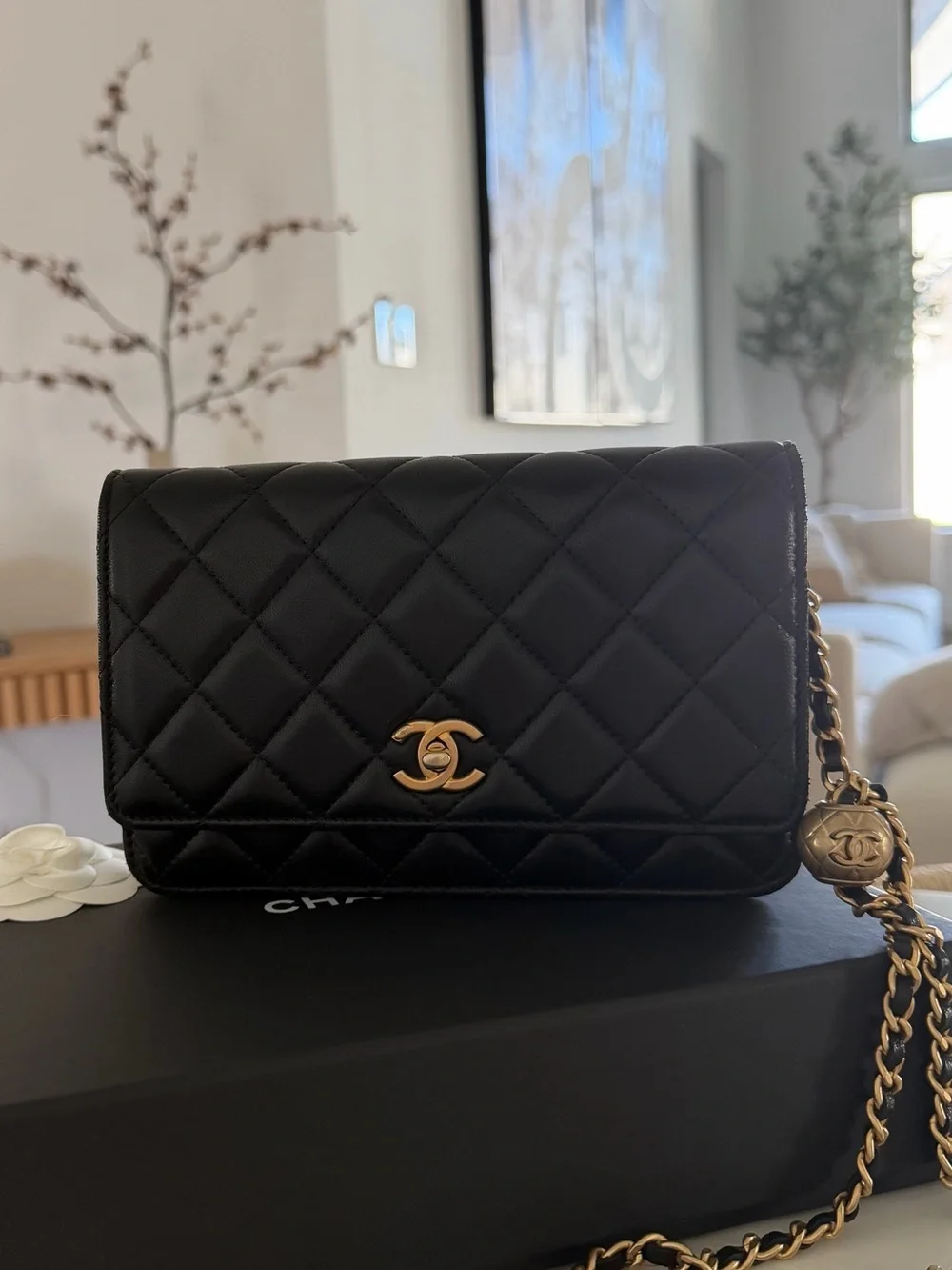 CHANEL Black Quilted Leather Crossbody with Gold CC